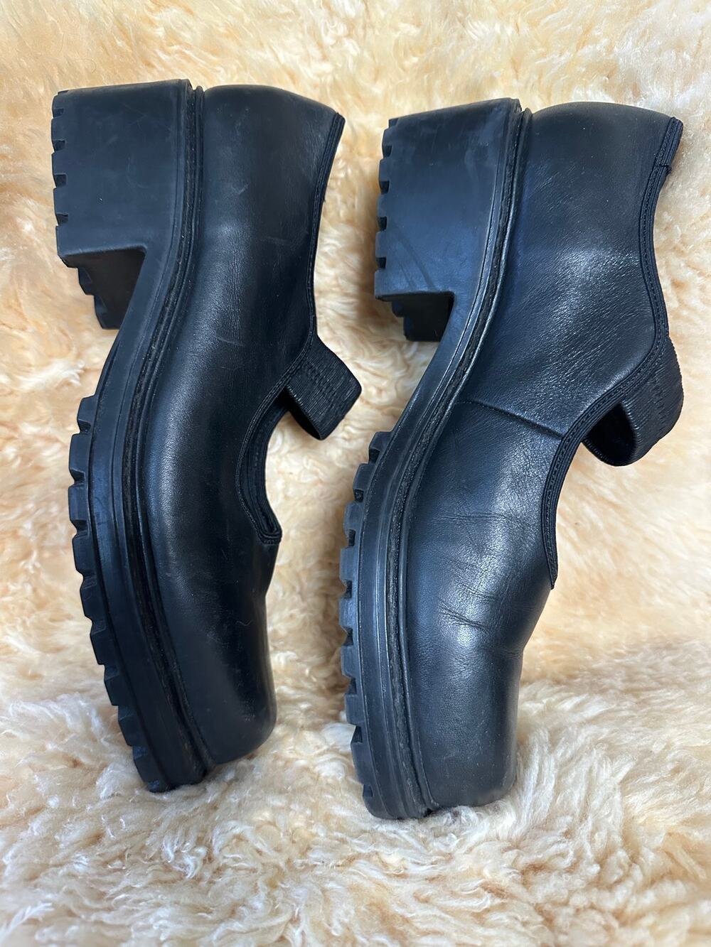 Vintage Y2K Mary Jane Esprit black lather platform punk goth flats sz 10